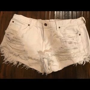 Pistola distressed white denim shorts
